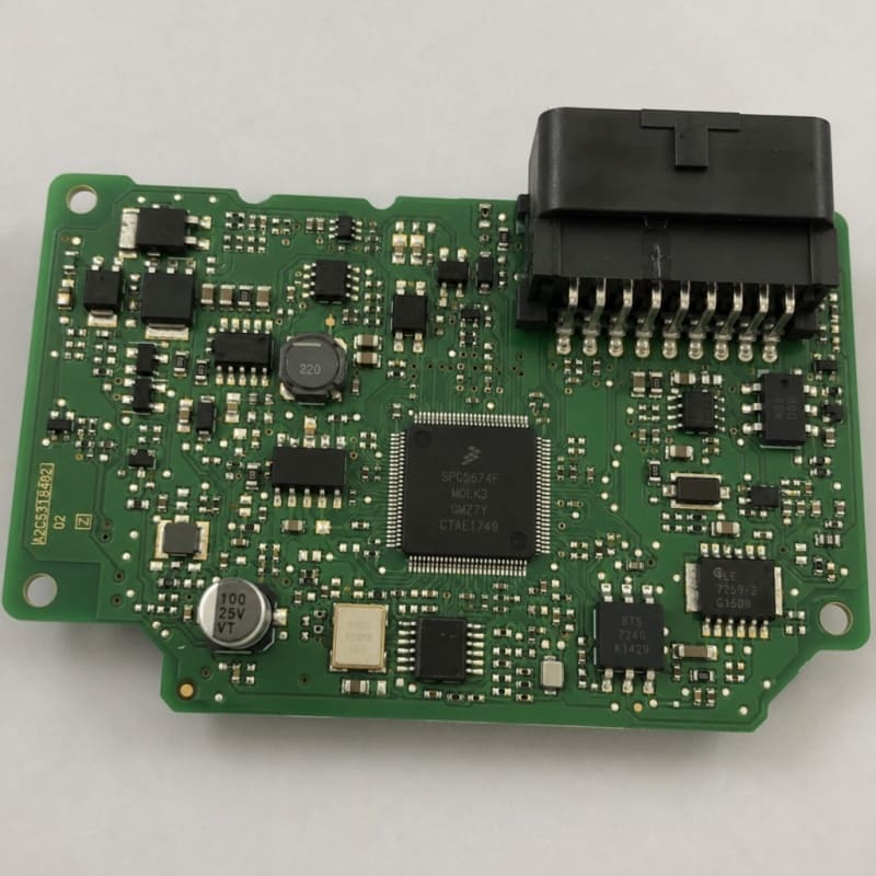 Automotive PCBA with SPC5674F MCU, connectors, and mixed SMT components – Fuxin PCBA