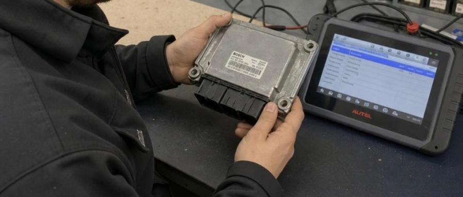 Automotive ECU diagnostic testing with Bosch engine control unit and Autel scan tool – Fuxin PCBA